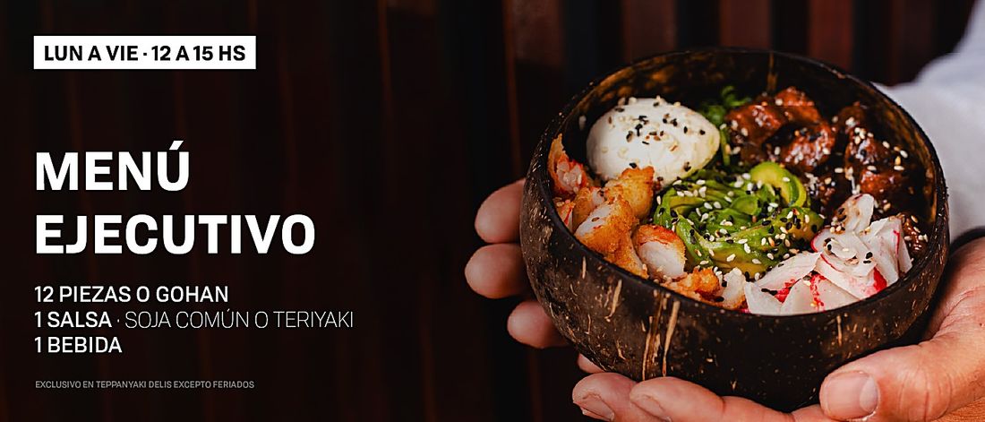 Menú Ejecutivo de Teppanyaki Sushi — 12 piezas con bebida